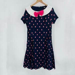 Unique Vintage NWT Strawberry Print Bow Collar Dress 1X/16 Retro Fit & Flare
